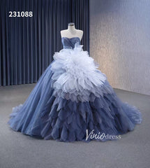 Dusty Blue Detachable Blossom Wedding Dresses Strapless Tiered Quinceanera Dress 231088