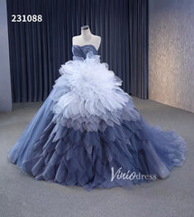 Dusty Blue Detachable Blossom Wedding Dresses Strapless Tiered Quinceanera Dress 231088