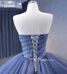 Dusty Blue Detachable Blossom Wedding Dresses Strapless Tiered Quinceanera Dress 231088