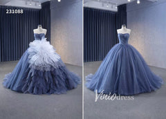 Dusty Blue Detachable Blossom Wedding Dresses Strapless Tiered Quinceanera Dress 231088