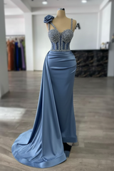 Luxury Glitter Rinstones Mermaid Prom Dresses Sleeveless with Sweep Train