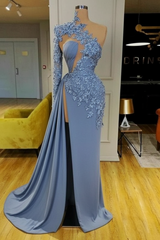 White Mermaid Evening Dress Front Split with Long Sleeves
