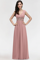 Chic Ruched Chiffon Aline Formal Dress Burgundy Bridesmaid Dress with Beadings