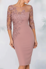 Jewel Neck Column Floral Lace Mother of the bride Dresses Half Sleeves