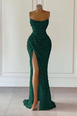 Dusty Pink Sequined Mermaid Prom Gown with Dramatic Slit Sleeveless