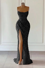 Dusty Pink Sequined Mermaid Prom Gown with Dramatic Slit Sleeveless