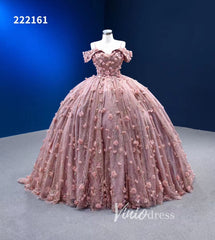 Dusty Rose 3D Flower Ball Gown Vintage Princess Quince Dresses 222161