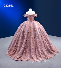 Dusty Rose 3D Flower Ball Gown Vintage Princess Quince Dresses 222161