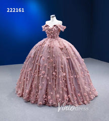 Dusty Rose 3D Flower Ball Gown Vintage Princess Quince Dresses 222161