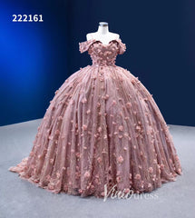 Dusty Rose 3D Flower Ball Gown Vintage Princess Quince Dresses 222161