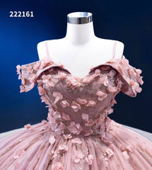 Dusty Rose 3D Flower Ball Gown Vintage Princess Quince Dresses 222161
