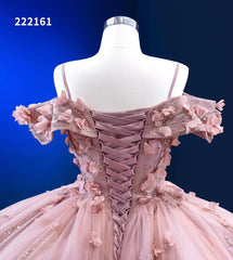 Dusty Rose 3D Flower Ball Gown Vintage Princess Quince Dresses 222161