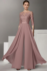 Half Sleeves Chiffon Mother of Bride Jumpsuit with Appliques