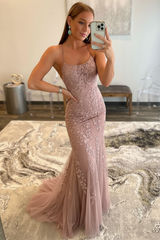 Mint Green Lace Mermaid Backless Long Prom Dresses Sleeveless Evening Dresses