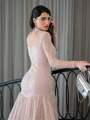 Dusty Rose Lace Prom Dresses 2025 with Long Sleeve & High Neck – FD5203