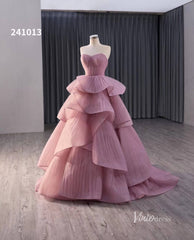 Dusty Rose Tiered Ruched Wedding Dresses Strapless Quinceanera Dress 241013