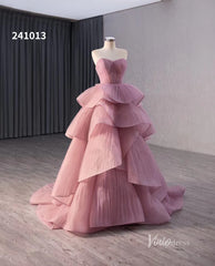 Dusty Rose Tiered Ruched Wedding Dresses Strapless Quinceanera Dress 241013