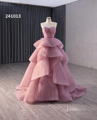 Dusty Rose Tiered Ruched Wedding Dresses Strapless Quinceanera Dress 241013