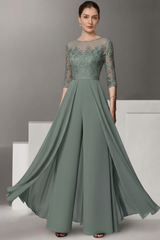 Half Sleeves Chiffon Mother of Bride Jumpsuit with Appliques