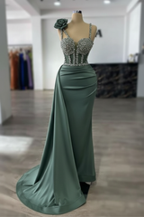 Luxury Glitter Rinstones Mermaid Prom Dresses Sleeveless with Sweep Train