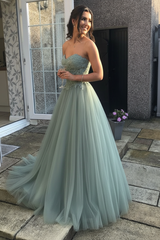 Sweetheart Open Back Pink Lace Long Prom Dresses Tulle Aline Formal Evening Dresses