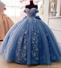 Cheap 2024 Dusty Blue Quinceanera Dresses Floral Sweet 16 Princess Dresses