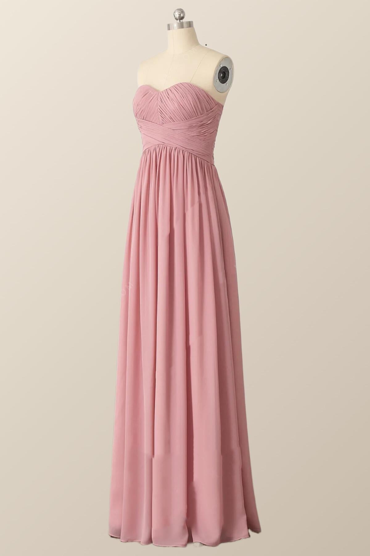 Lieverd blush roze chiffon lange bruidsmeisje jurk