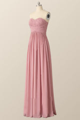 Lieverd blush roze chiffon lange bruidsmeisje jurk