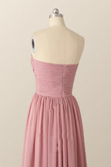 Lieverd blush roze chiffon lange bruidsmeisje jurk