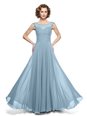 A-Line Mother of the Bride Dress Elegant Jewel Neck Ankle Length Chiffon Lace Sleeveless
