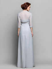 Sheath / Column Mother of the Bride Dress Wrap Included Sweetheart Floor Length Chiffon 3/4 Length Sleeve with Criss Cross Beading
