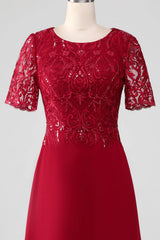 A Line Round Neck Sparkly Sequin Mother of Bride Dress With Appliques