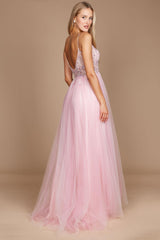 Long Jeweled Hand Beaded Tulle Prom Dress