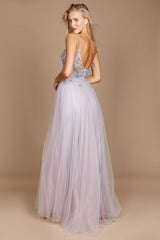 Long Jeweled Hand Beaded Tulle Prom Dress