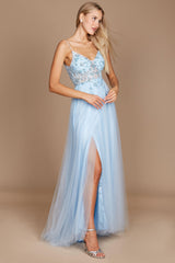 Long Jeweled Hand Beaded Tulle Prom Dress