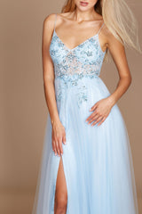 Long Jeweled Hand Beaded Tulle Prom Dress