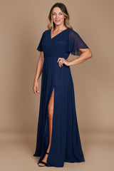 Short Sleeve Chiffon Formal Dress