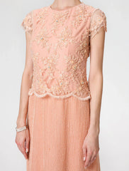 Aimishang  Sheath / Column Mother of the Bride Dress Formal Vintage Inspired Jewel Neck Ankle Length Chiffon Beaded Lace Short Sleeve No with Lace Beading
