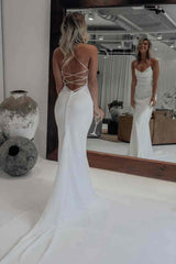 Dreamy Cowl Neck Mermaid Lace-up Long Wedding Dress