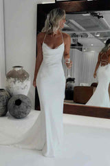 Dreamy Cowl Neck Mermaid Lace-up Long Wedding Dress