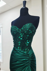 Sweetheart Strapless Mirror-Cut Sequins Mermaid Long Prom Dress with Slit