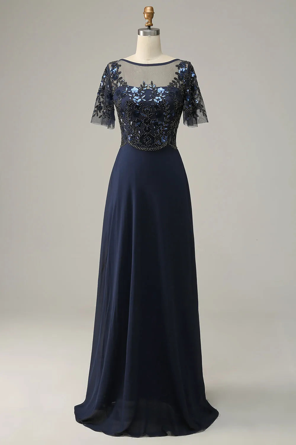 Navy blue decal sequin bridal mother dress