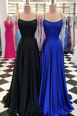 Sexy Royal Blue Satin Prom Dress Long with High Slit