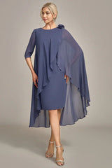 Sheath/Column Beaded Knee-Length Chiffon Mother of the Bride Dress
