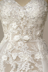 White A Line Strapless Train Dress Wedding Dress with Appliques
