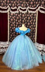 Retro Blue Off-the-shoulder A-Line Tulle Quinceanera Dresses Sweet 18 Birthday Ball Gowns, HZ0319