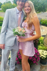 Chic Strapless Keyhole Satin Sleeveless Backless Short Homecoming Dress