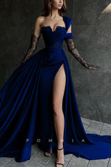 P1832 - Striking One Shoulder Chiffon A-Line High Split Prom Evening Formal Dress