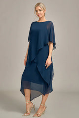 A Line Round Neck Sequin Mother of Bride Dress With Appliques