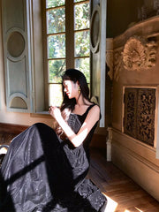 A-Line Velvet Black Long Prom Dress, Black Long Evening Dress